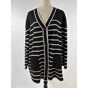Tuckernuck Lauren Cardigan Black White Stripe XXL Pockets Academia Preppy